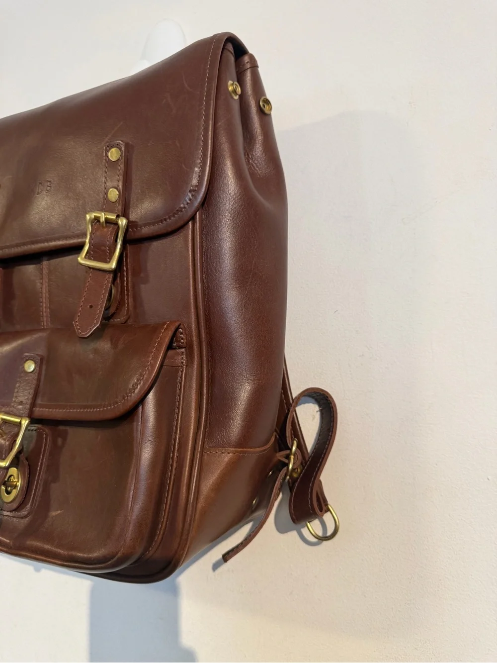 JW Hulme Co. Brown Leather Men's Backpack with Brass Buckles